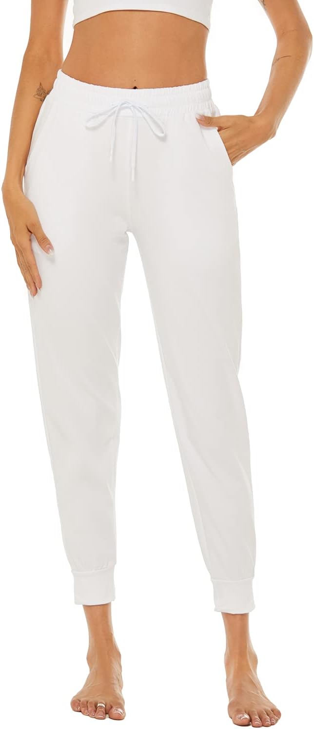 AvaCostume Women's Lightweight Cotton Sweatpants Yoga Joggers Lounge Casual Pants with Pockets, White, L