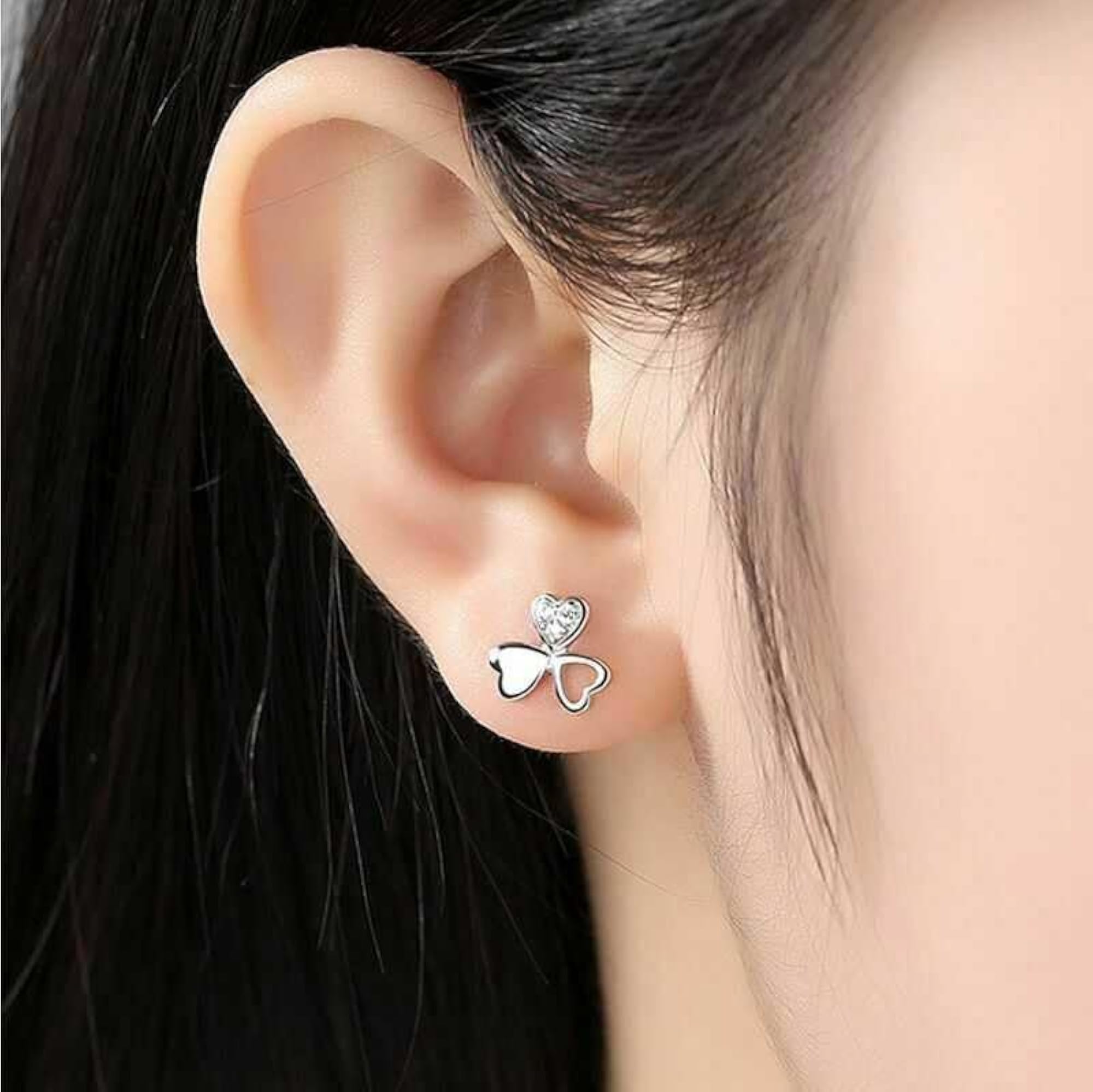 Plated Three Leaf Clover Crystal Stud Earrings