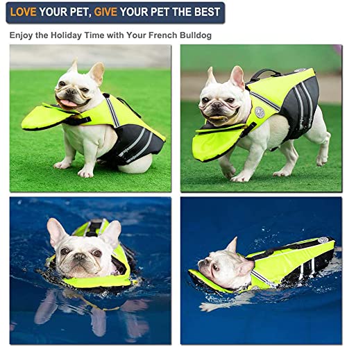 Petglad French Bulldog Life Jacket, Pet Life Vest For Corgi, Dog Lifesaver Preserver With Handle & Reflective, For Swim, Pool, Beach, Boating (Green) #TOP5