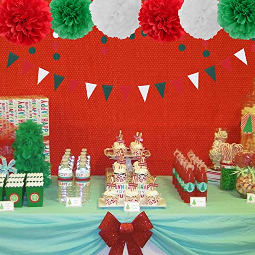 Image of Red-Green White Party-Decorations - 23pcs Mexico Italy Tissue Pom Poms Streamers,Tassel Garland Banner,Mexican Italian Birthday Wedding Baby Shower Decor Bunting Lasting Surprise