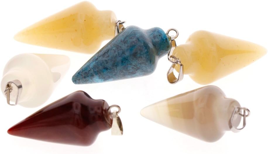 KeyZone 20 Pieces Pendulum Line Cone Stone Pendants Healing Chakra Beads Crystal Quartz Charms for DIY Necklace Jewelry Making, Assorted Color