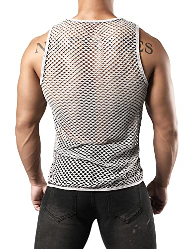 Image of JOGAL Men's Mesh Fishnet Fitted Sleeveless Muscle Top