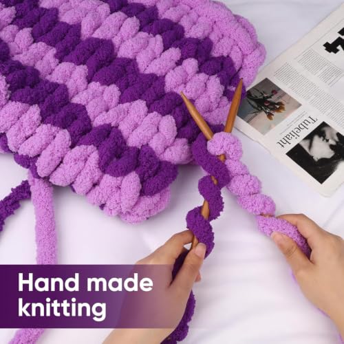 Image of 8 Packs Jumbo Chunky Chenille Yarn - 2040g(72oz) 245 Yards (224m) Bulky Yarn - Chunky Yarn for Hand Knitting Blanket,Cushions, Pet Bed - Soft and Durable(Violet)
