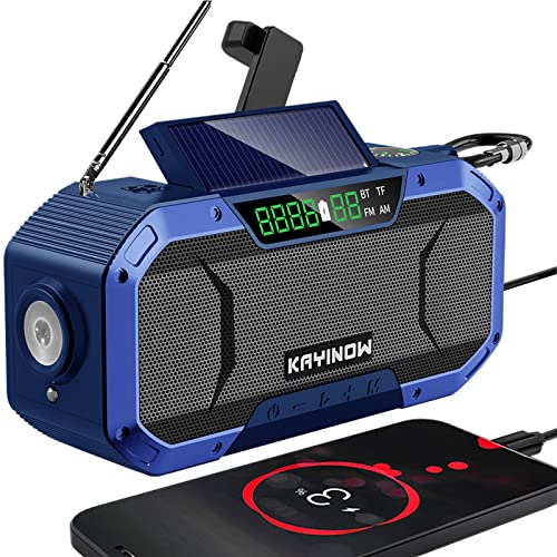 Kurbelradio mit Handyladefunktion Solar - Bluetooth Lautsprecher, 5000mAh Batteriebetrieben Radio Kurbel Notfall, IPX5 Wasserdicht AM FM Tragbares, Dynamo, Camping, Outdoor,Taschenlampe, SOS,Emergency Cover