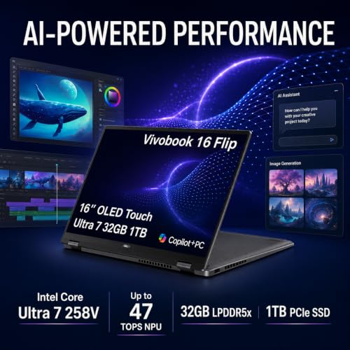 Image of ASUS Vivobook 16 Flip, 16 inch 2-in-1 Laptop, Ultra 7 258V, 32GB DDR5, 2TB SSD