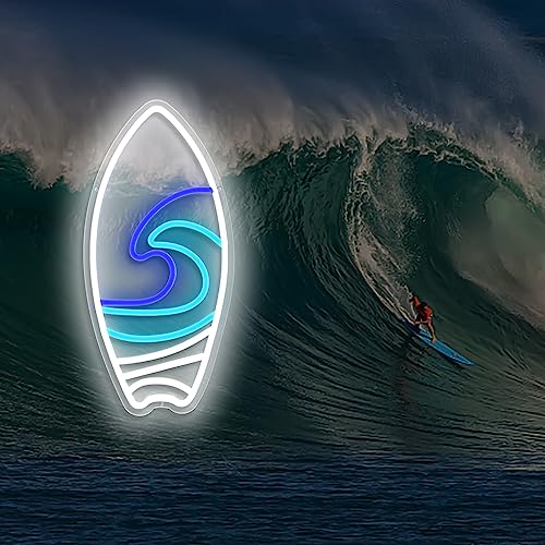 JanHune Surfboard Neon Sign Dimmable LED Signs Surfer Light Up Signs for Wall Neon Lights Signs for Bedroom Kids Boys Room Man Cave Beach Neon Wall Lights Decor USB Powered Teens Boys Girls Gifts by JanHune - Used condition - Image 4