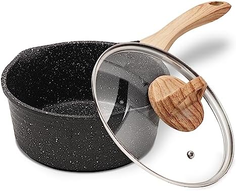 JEETEE 2.5 Quart Sauce Pan with Lid, Non Stick Small Pot with German Granite Coating, Masterclass Granite Stone Cookware Sauce Pot for Cooking, PFOA/PFOS Free