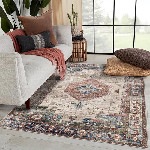 vivorug 8x10 Area Rugs for Living Room, Non-Slip Backing Washable Rug 8x10, Large Area Rug Soft Carpet for Bedroom Dining Room, Vintage, Easy Clean, Durable, Brown