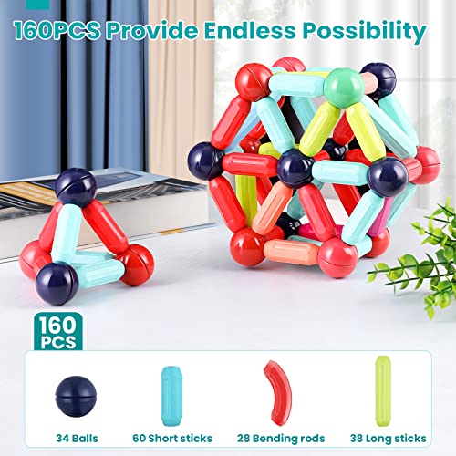Bakam 160Pcs Magnetic Building Blocks For Kids Ages 4-8, Stem Construction Toys For Boys And Girls, Large Size Magnetic Sticks And Balls Game Set For Kid’s Early Educational Learning #TOP6