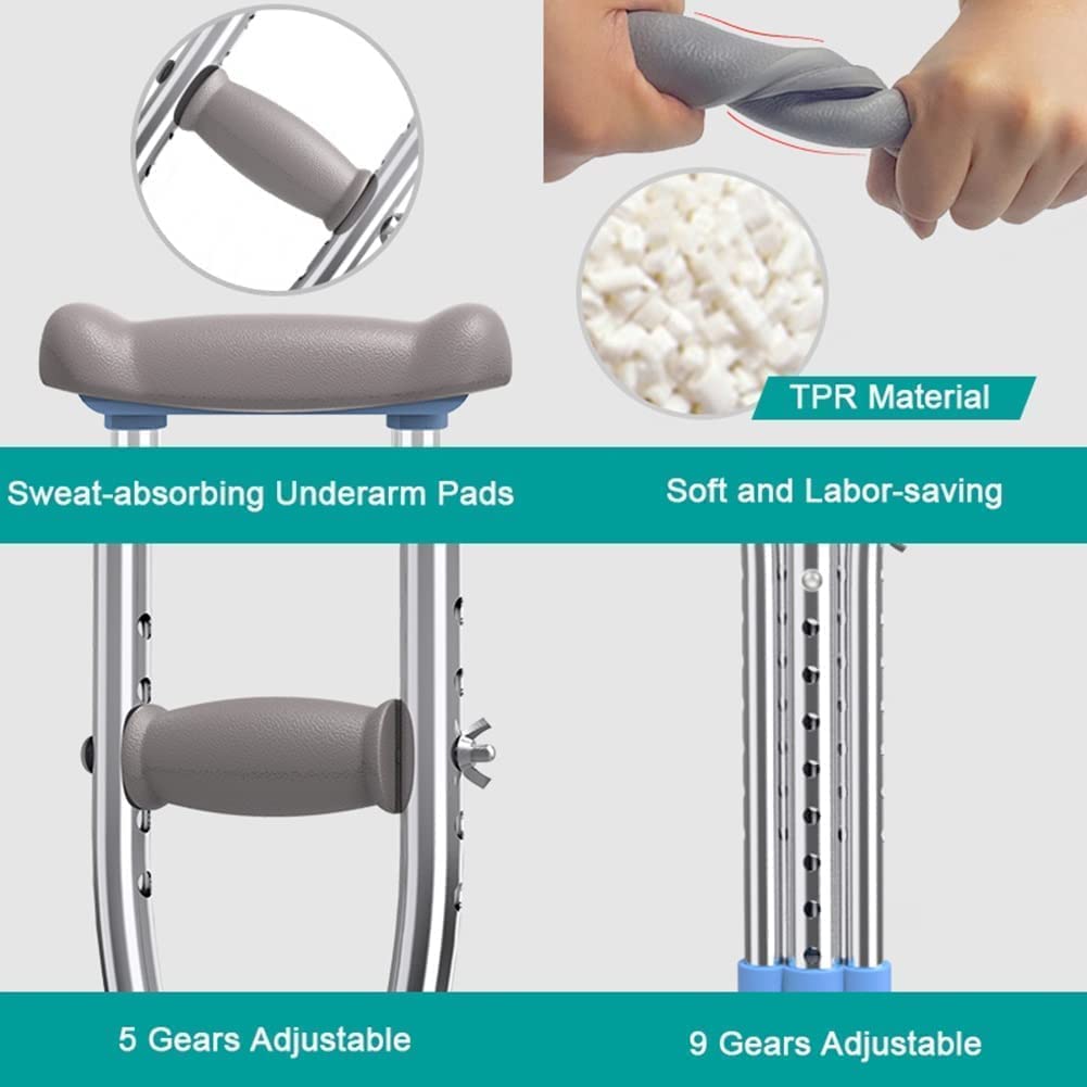 SAAKO Seguridad Muletas Muletas Bastones de Acero Inoxidable Capacidad de Peso Bastones para Caminar de 300 Libras Altura Ajustable Bastón médico para Caminar bajo el Brazo Cómodo