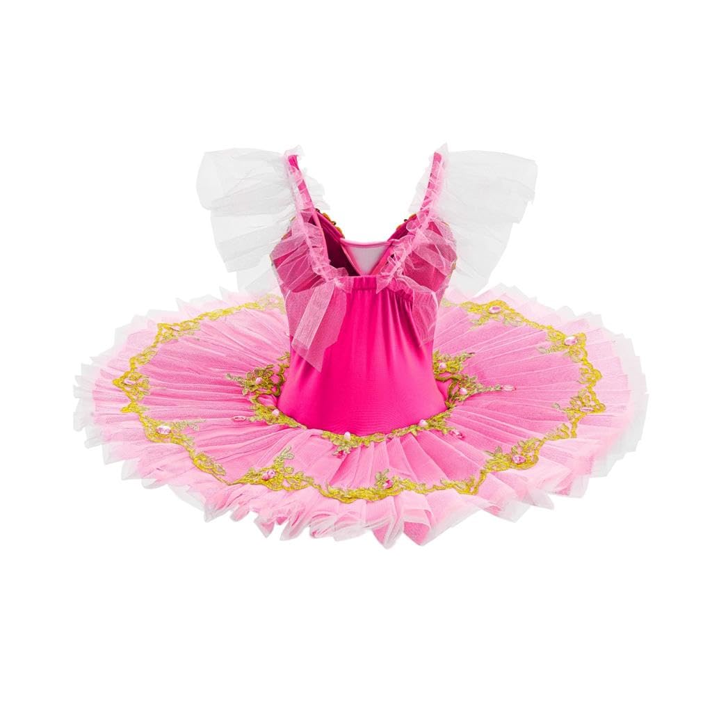 Lito Angels Vestido Tutú de Ballet para Niña, Traje de Bailarina con Aplique Dorado y Pedrería, Ideal para Baile Actuaciones Escuela Fiesta y Sesiones de Fotos