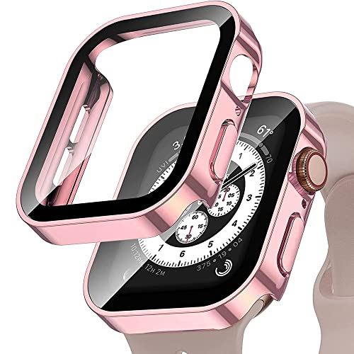 Housse Apple Watch 45mm 44mm protecteur ecran verre trempe iWatch rose
