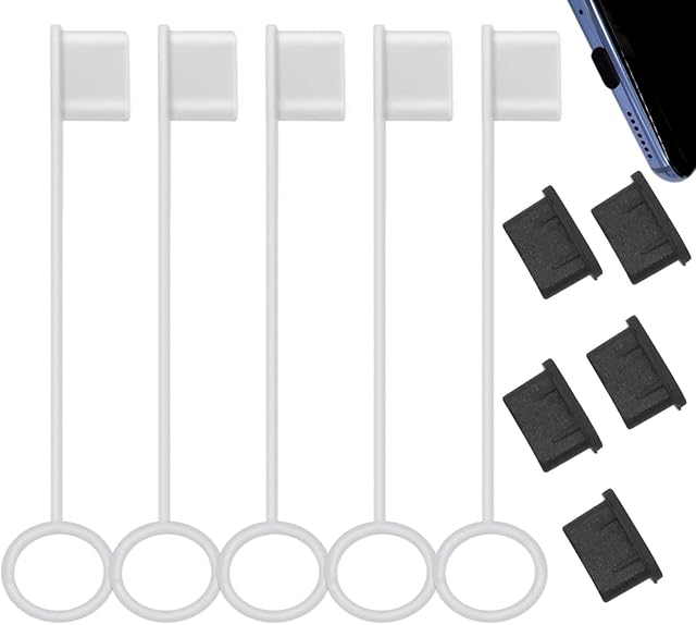 5 Pieces USB C Cable Cover with 5 Pack USB C Dust Plugs Caps, Silicone Anti-Dust USB C Port Pluggy Caps with Dust and Oxidation Protection, Compatible with Type C Charging Port Devices
