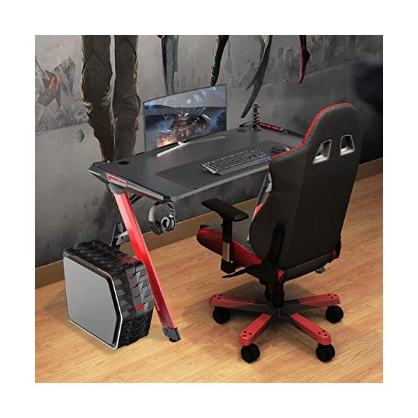 sogesfurniture Gaming Desk Ergonomic Computer Gaming Table PC Gaming Desks with LED Lights, Large Mouse Pad, Cup Holder and Headphone Hook,BHEU-ST-R3 - Image 8