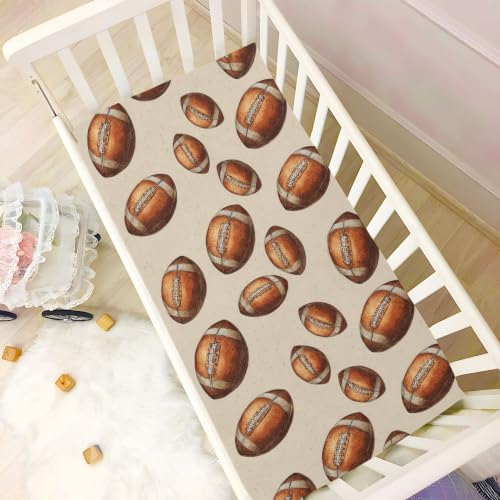 Image of Vintage American Football Beige Crib Sheets Soft Breathable Fitted Baby Crib Sheets Mattress Cover for Girls Boys, 52 inch x 28 inch x 9 inch