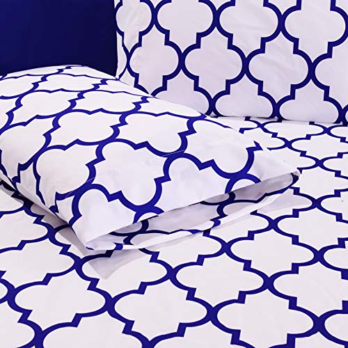 Elegant Comfort Luxury Soft Bed Sheets Quatrefoil Pattern - 1500 Premium Hotel Quality Microfiber Softness Wrinkle and Fade Resistant (6-Piece) Bedding Set, Queen, Duke Blue