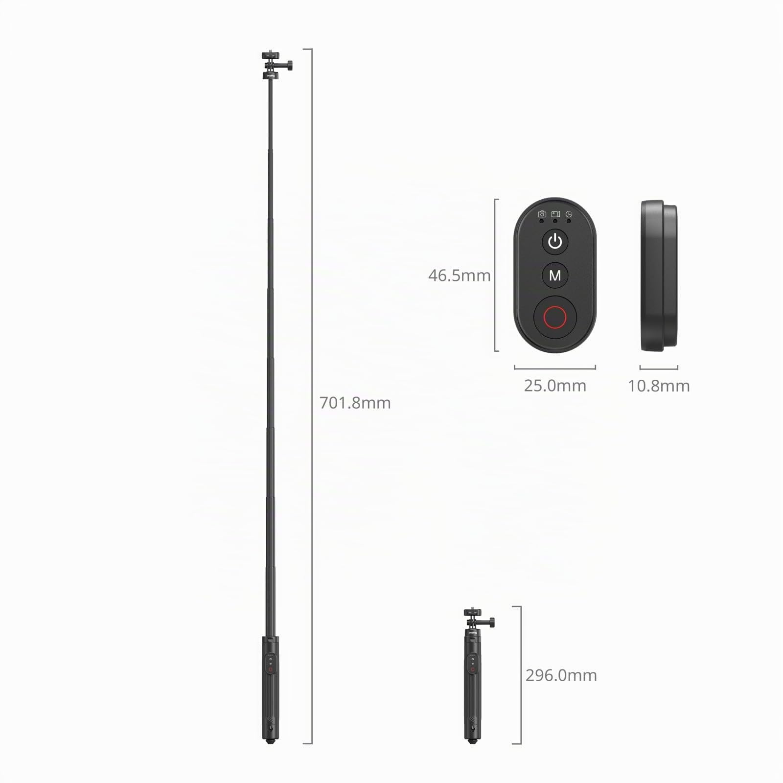 SMALLRIG 59" Perche à Selfie avec Trépied et Télécommande, Trépied Extensible en Aluminium pour DJI Osmo Action 5 Pro/Pocket 3, pour Insta360 X5/X4, pour GoPro Hero 13/12/11, pour iPhone 17/16-5464