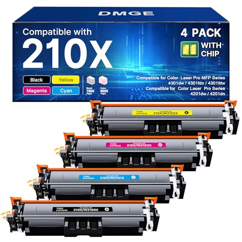 Image of 210X Toner Cartridges 4 Pack High Yield Replacement for HP 210X 210A, Works for HP Color LaserJet Pro MFP 4301fdw Wireless Printer, MFP Pro 4301fdn 4201dw 4201dn, Color Pro MFP 4301 4201