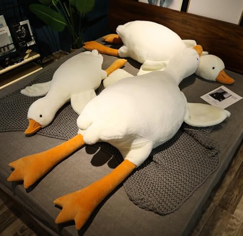 Hidrrdc抱き枕 白いガチョウ クッション 腹ばい枕 特大 (全長約160cm) 動物 ぬいぐるみ 大きいサイズ 柔らかい 横向き寝 ロングクッション 女の子 プレゼント 子供 おもちゃ (160cm)