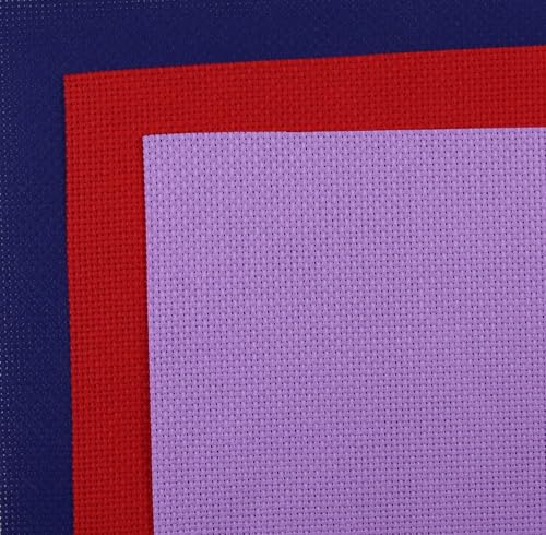 Image of KCS 3 pc of 15 inch x 18 inch(38cmx45cm) Counted Cross Stitch Cotton Aida Cloth Needlework Rolled Fabric Box,14CT,Lavender+Royal Blue+Red