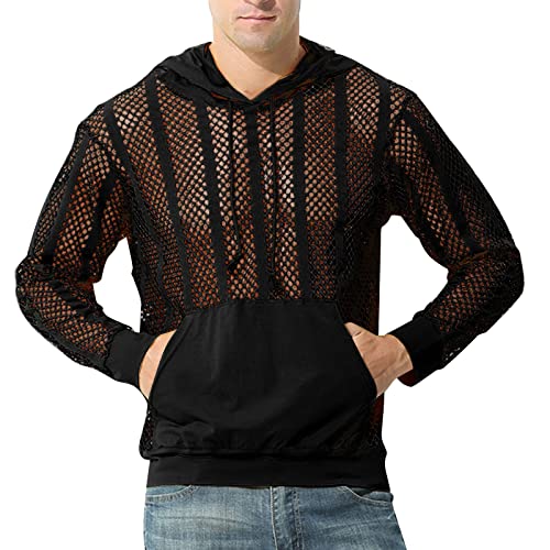 Sweat à capuche homme mesh ajouré manches longues respirant coupe large