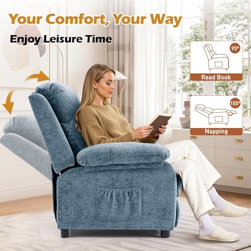 Image of Korser Recliner Chair, Living Room Chairs for Adults, Padded Deep Seat Reading Chair with Side Pockets, Small Recliners for Small Spaces, Lounge Chair for Living Room, Bedroom, and RV (Chenille)