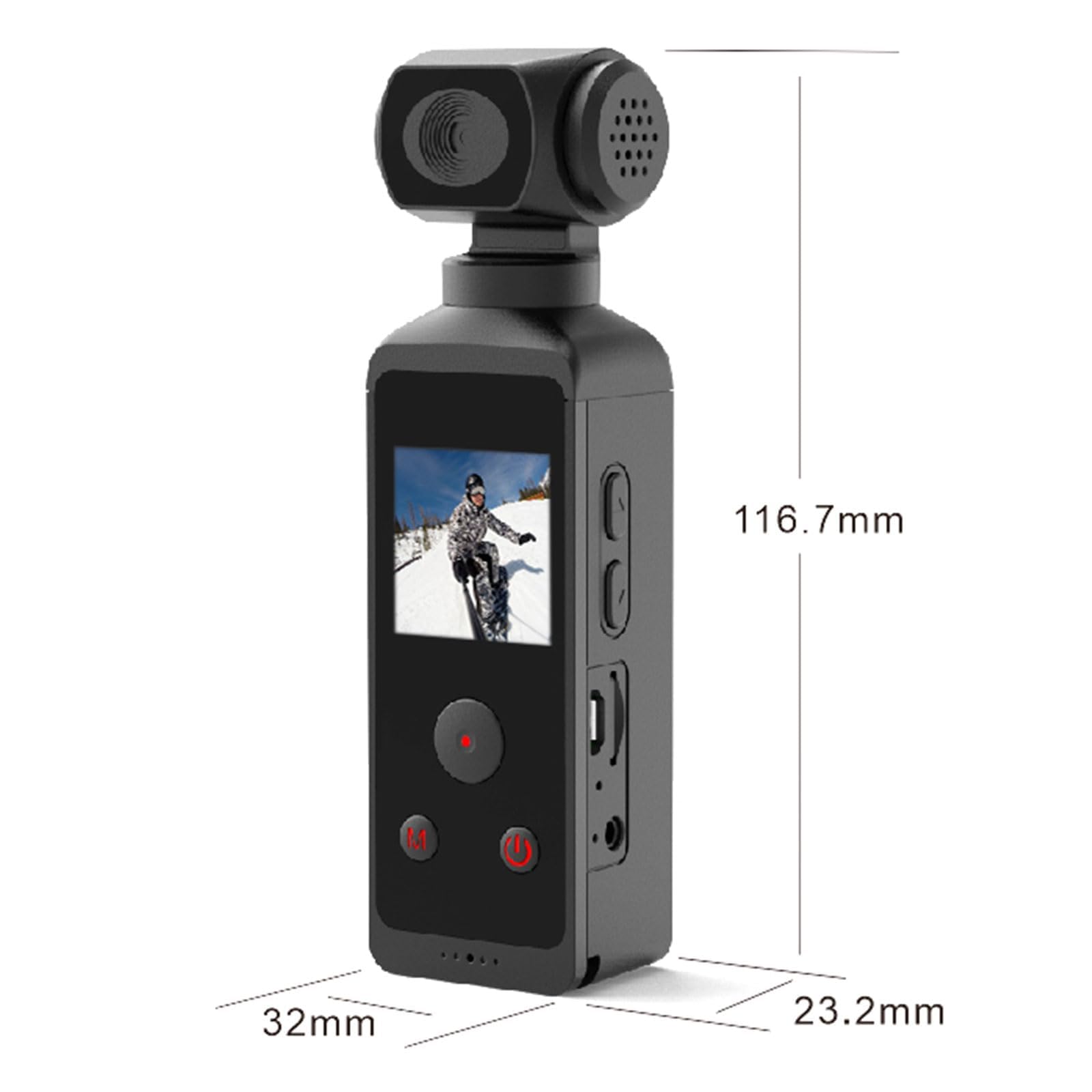 Sportowa kamera kieszonkowa, 3-osiowy ręczny stabilizator gimbala, rejestrator wideo 4k / obiektyw obrotowy 270° / wideo HD 1080p / złącze zewnętrzne mikrofonu 2,5