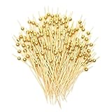 Paquete de 100 brochetas de bambú con perlas doradas de 4.7 pulgadas para fiestas, brunch, barra de mimosa, palillos de cóctel para aperitivos de catering