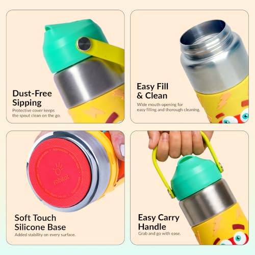 Image of Rabitat Insulated Water Bottle Stainless Steel Kids 410ml | 20 Hours Hot & Cold | School Bottle for Boys & Girls | Leakproof, BPA Free, Food Grade SS304 | 2 Year Warranty | Spunky