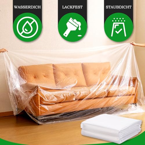 Fanchu Sofabezug Abdeckung, Transparent Sofa-Staubschutz, Kunststoff Sofa Staubschutzhülle Wasserfeste Sofabezug, 2x3m