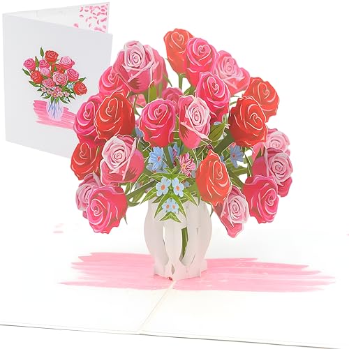 Magic Moments® Pop Up Karte Blumenstrauß, Besondere 3D Geburtstagskarte für Frau, Freundin, Mama, Glückwunschkarte zum Hochzeitstag, Jahrestag inkl. Umschlag