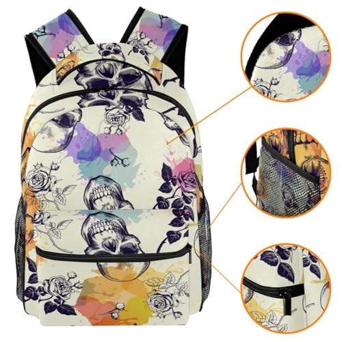Sac à dos d'école crânes et roses multicolore de 29.4x20x40cm