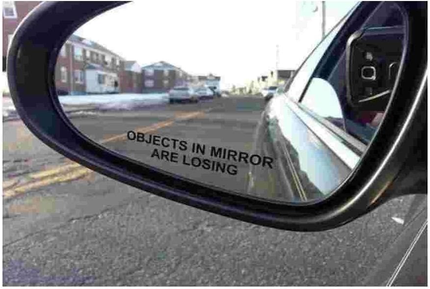 2X Objects in Mirror are Losing Decal Black Etched Glass Funny Sticker (Pair)