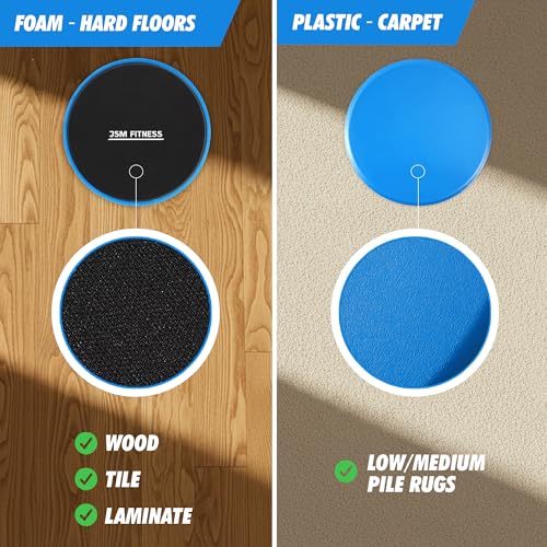 JSM FITNESS Gleitende Scheiben, Gleiter Pads für Übungen, Doppelseitige Slider Pads für Fitness-Übungen auf dem Boden, Glider Scheiben für Bauchtraining, Gliding Discs - 2 Stück