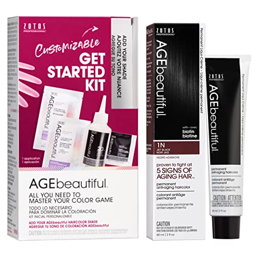 Image of AGE beautiful Permanent Hair Color Cream, 100% Gray Coverage Hair Dye with Biotin Anti-Aging Formula for Fuller, Thicker Hair, Professional Salon Quality