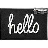 GORILLA GRIP 100% Water Resistant All Weather Hello Door Mat, Dirt Grabber Mesh Welcome Doormat, Stain and Fade Resistant, Low Profile Entryway Mats for Home Front or Back Entrance, 30x17 Black/White