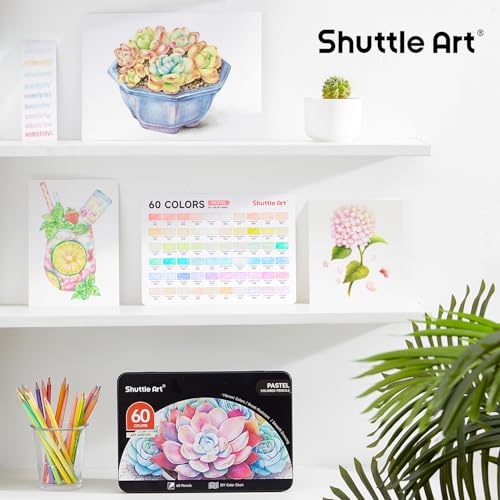 Image of Shuttle Art Pastel Colouring Pencils Set, 60 Colouring Pencils, Pastel Pencils, Macaroon Colouring Pencils for Adults, Beginners for Painting, Colouring, Drawing, Wooden Pencils, Colouring Pencils for