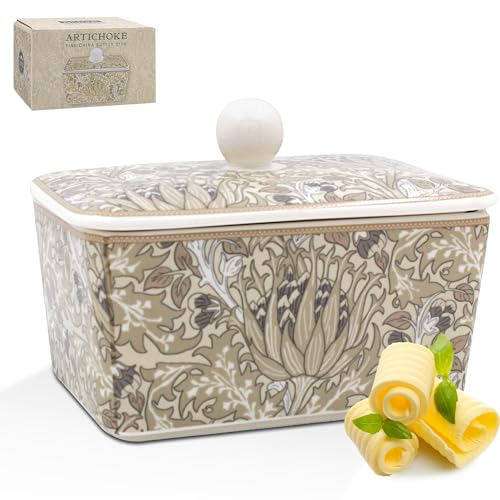 The Leonardo Collection - The Leonardo Collection William Morris Beurrier d'artichaut de Noël pour cuisine et maison | Beurrier avec couvercle pour garder le beurre frais | Beurre durable sans BPA pour le stockage du beurre