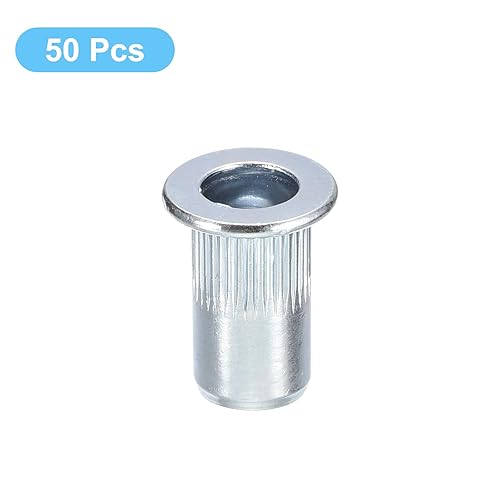 Miniatura 3 de uxcell Tuercas de remache M5, 50 tuercas de inserción roscadas de cabeza plana de acero al carbono chapadas en zinc para metal, plástico