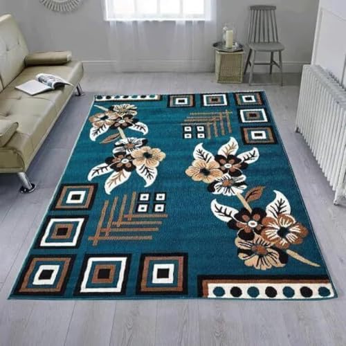 Image of Traditional Blue Area Rug 6x8 Feet Premium Floral Design Anti-Slip Washable for Living Room Hall Drawing Room