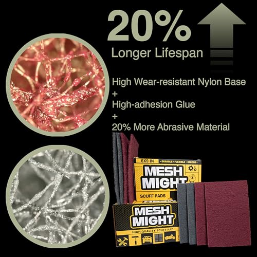 MeshMight 12-Pack 6"x9" Non-Woven Red Scuff Pads - Maroon P320 Aluminum Oxide Abrasive for Scouring, Sanding, Paint Primer Prep - Automotive, Auto Body, Woodworking, Surface Preparation (Maroon) — view 4