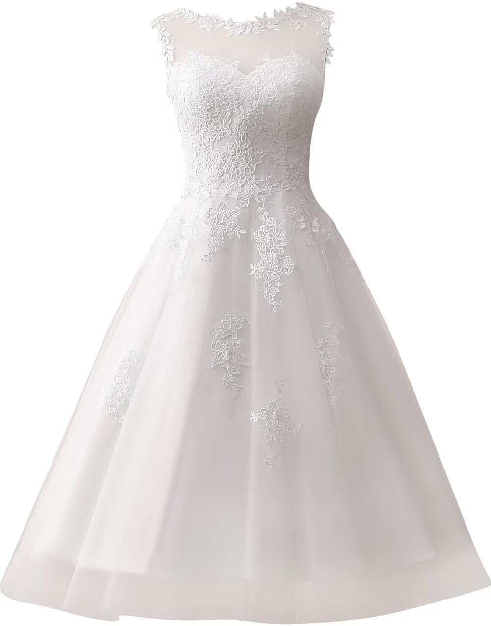 Tea Length Tulle Wedding Dresses for Bride, A Line Lace Appliques Bridal Dresses Sleeveless Formal Gown for Women - Image 4
