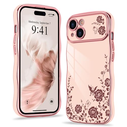 Wirvyuer Kompatibel mit iPhone 15 Hülle Wellen Lockige Form,Rosa