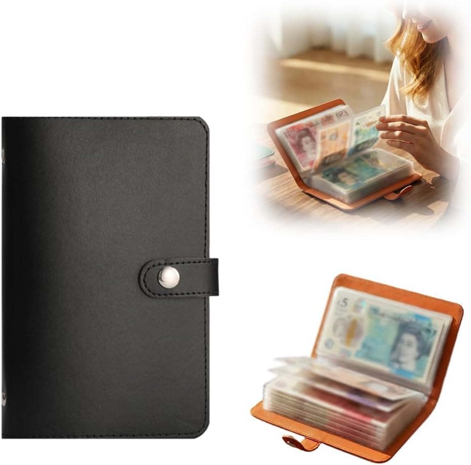 100 Envelopes Saving Challenge, Includes Saving Notebook & Binder, 50 Pages, Both Sides can be Used, and a Total of 100 can be Placed, for Offices, Home and Couples (Black)