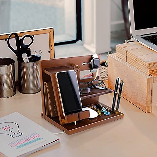 Image of awofer Wood Docking Station For Men Personalized Gifts For Man Wooden Gifts For Husband Him Boyfriend Mens Anniversary Valentines Christmas Birthday Gift Engraved Phone Nightstand Organizer