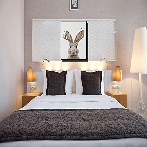 With Frame Jackalope Wall Art Mythical Creature Nursery Rabbit With Antler Print Woodland Animal Decor Modern Canvas Art Easter Decorations Wall Decor 08X12Inch Wooden Framed #TOP3