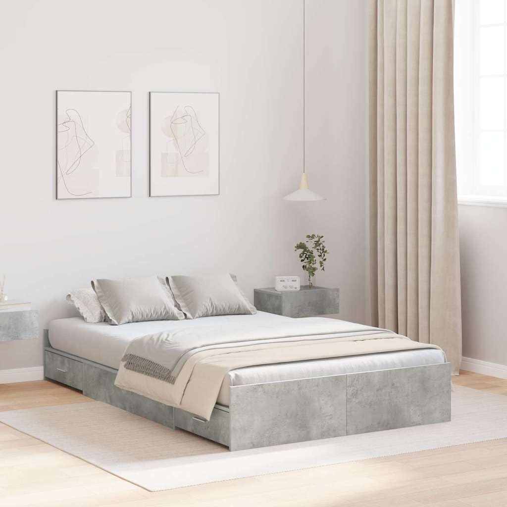 vidaXL Cadre de lit avec Rangement avec tiroir Gris béton 120 x 200 cm, Cadre de Lit Moderne, Design Rectangulaire, Durable, Bois de Pin Solide, Espace Optimisé, Style Minimaliste