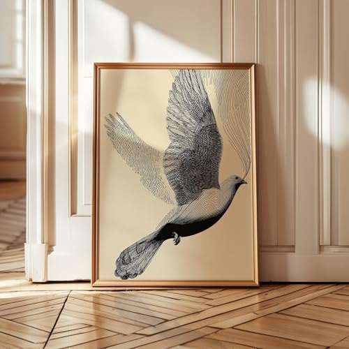 Affiche minimaliste d'oiseau au trait pour habiller un mur blanc vide