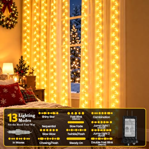 2Pack 66Ft 200LED String Lights, 13 Modes Warm White Christmas Lights | Timer Connectable Christmas Lights, Waterproof Plug-In Clear Wire Fairy Lights for Bedroom, Christmas Tree, Outdoor Indoor — view 3