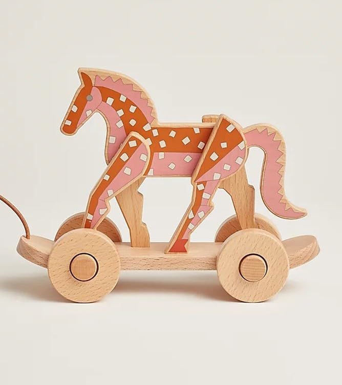 Luxury Wooden Horse Decor Figurine, Pull Toy Style Tabletop Ornament, Modern Home Decor, Entryway, Living Room, Display Art Piece (Blu) image 2